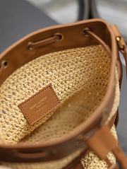 YSL Raffia Bucket Bag Beige Brown 22x15x15cm - 3