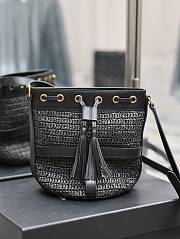 YSL Raffia Bucket Bag Black 22x15x15cm - 1