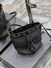 YSL Raffia Bucket Bag Black 22x15x15cm - 5