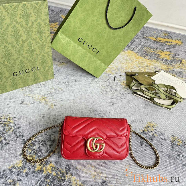 Gucci GG Marmont Matelasse Super Mini Bag Red 16.5x10x5cm - 1