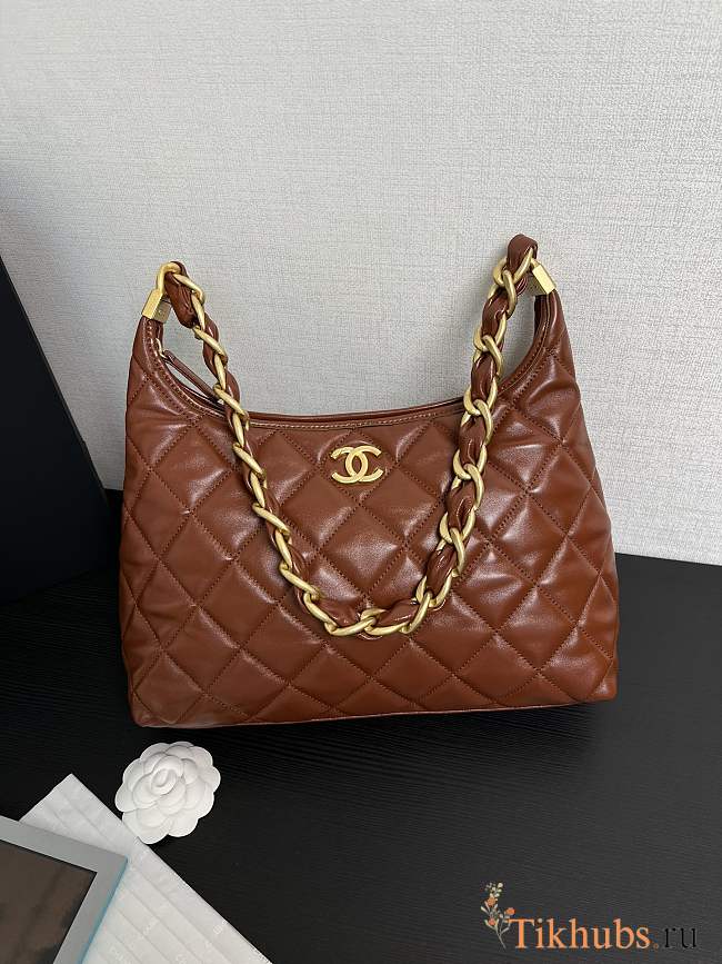 Chanel Large Hobo Bag Brown Lambskin Gold 29x32x10cm - 1