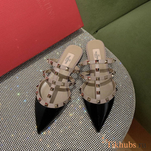 Valentino Rockstud Mules Black Patent - 1