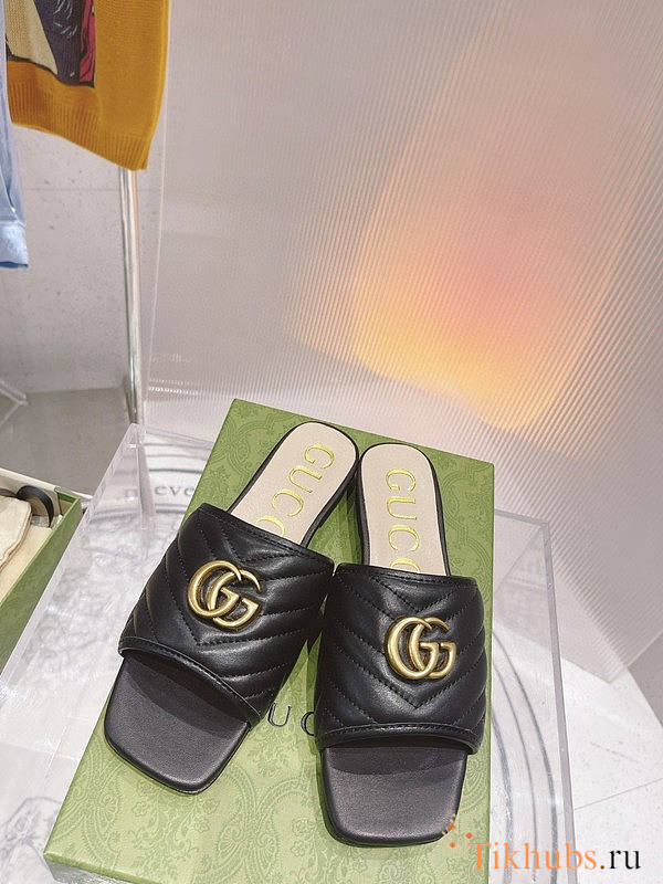 Gucci Double G Thong Sandal Black Slides - 1