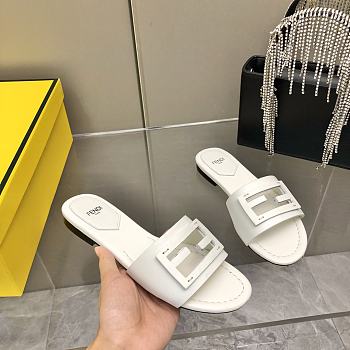 Fendi Baguette White Leather Slides