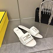 Fendi Baguette White Leather Slides - 2