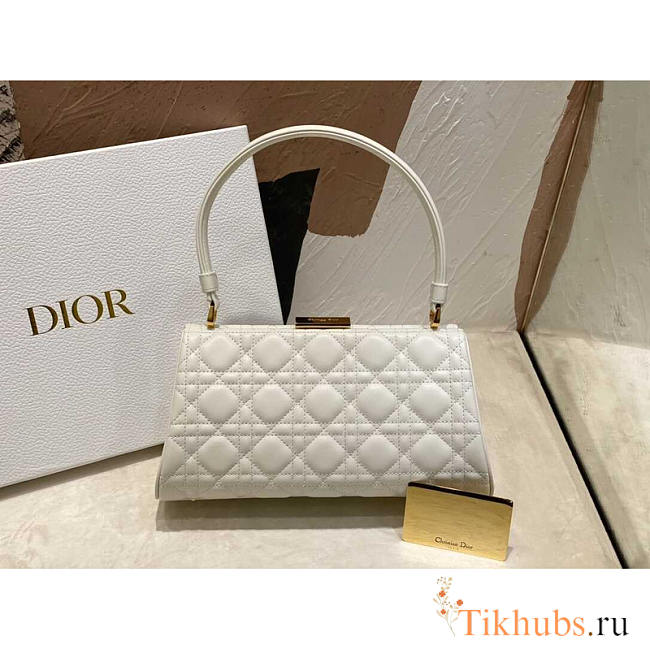 Dior Caro Cannage Frame Bag White Leather 26x9x11.5cm - 1