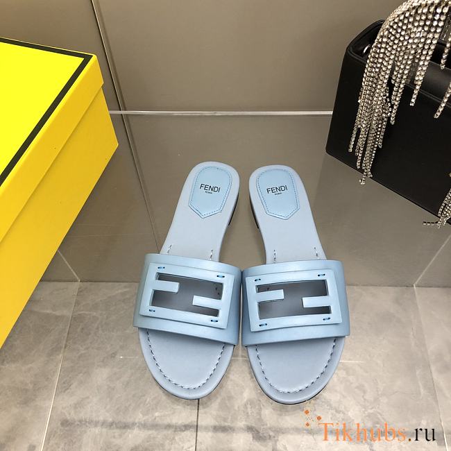 Fendi Baguette Leather Slides Blue - 1