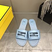 Fendi Baguette Leather Slides Blue - 1