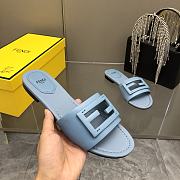 Fendi Baguette Leather Slides Blue - 4