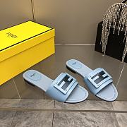 Fendi Baguette Leather Slides Blue - 3