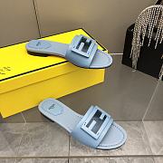 Fendi Baguette Leather Slides Blue - 2