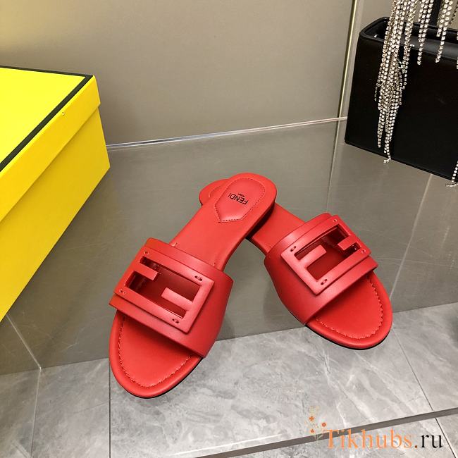 Fendi Baguette Leather Slides Red - 1