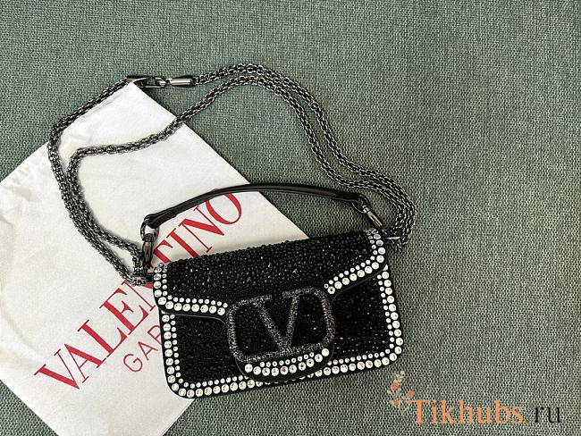 Valentino Garavani Small Locò Crystal-embellished Shoulder Bag 19x10.5x5cm - 1