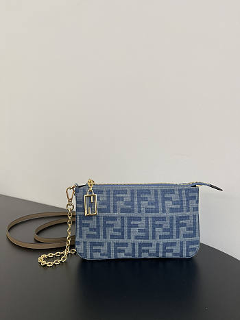 Fendi Baguette Pouch Light Blue FF Denim Fabric 20x3x13cm