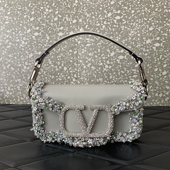 Valentino Garavani Small Locò Grey Shoulder Bag 19x10.5x5cm