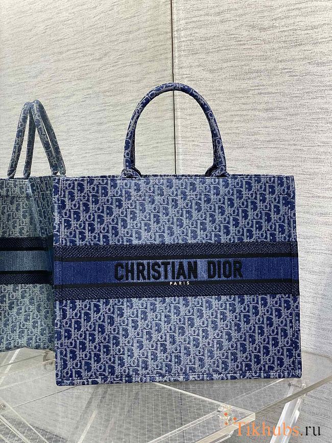 Dior Large Book Tote Blue Denim Oblique Jacquard 42x35x18.5cm - 1