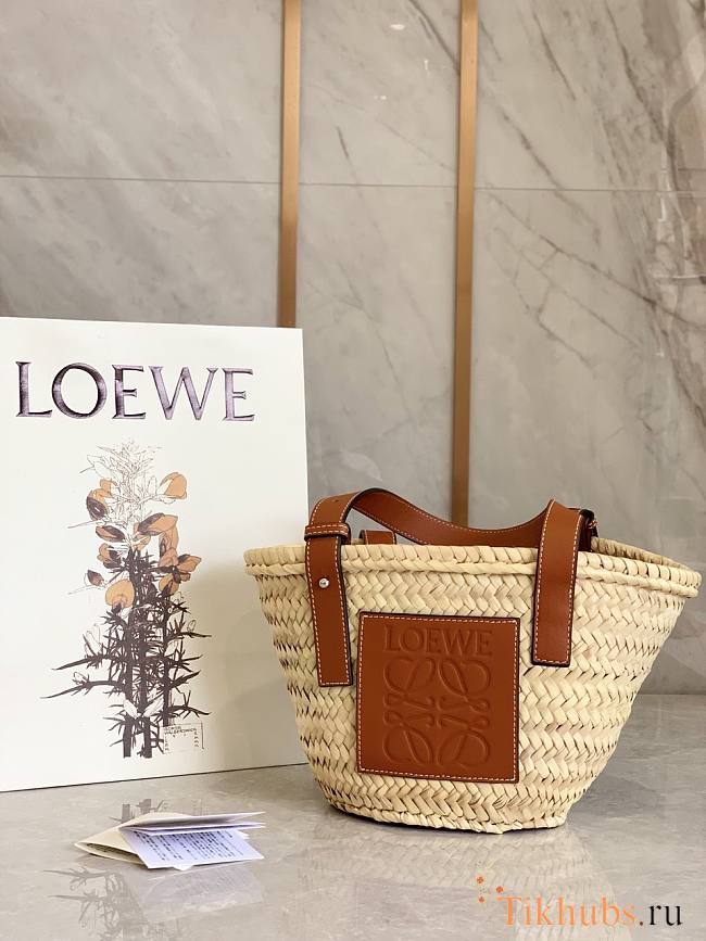 Loewe Small Basket Bag Brown Palm Leaf 33x17x13cm - 1