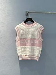 Balmain Monogrammed Bouclette Knitted Top Pink - 1