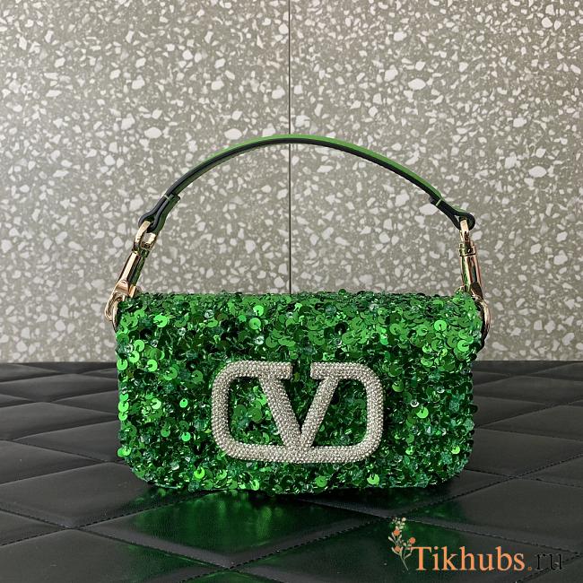 Valentino Garavani Mini Loco Green Sequined 19x10.5x5cm - 1