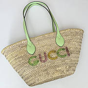 Gucci Small Straw Tote With Gucci Logo 26x22.5x18cm - 6