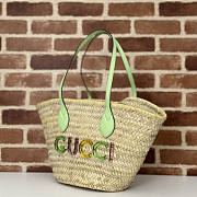 Gucci Small Straw Tote With Gucci Logo 26x22.5x18cm - 4