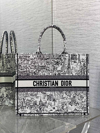 Dior Large Book Tote White Black Paris Allover 42 x 35 x 18.5 cm