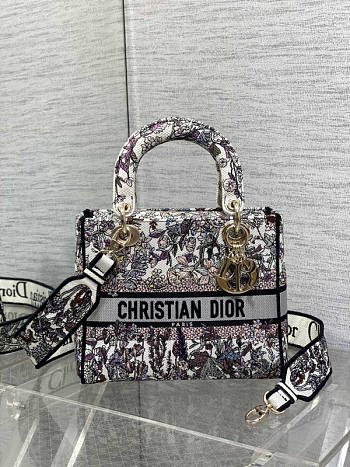 Dior Medium Lady D-Lite Bag White Multicolor Hiver 24 x 20 x 12 cm