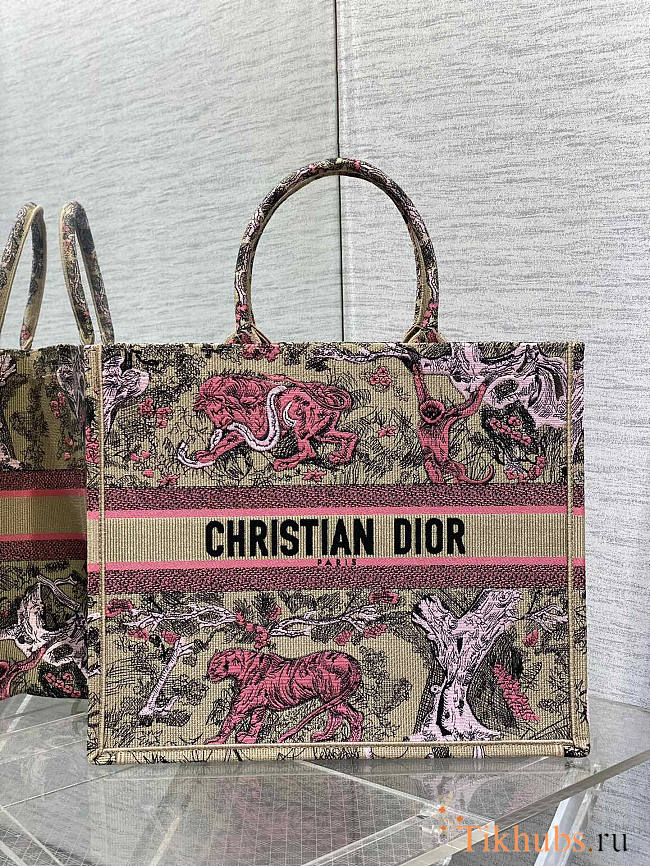 Dior Large Dioriviera Book Tote Raffia Candy Pink 42x18x35cm - 1