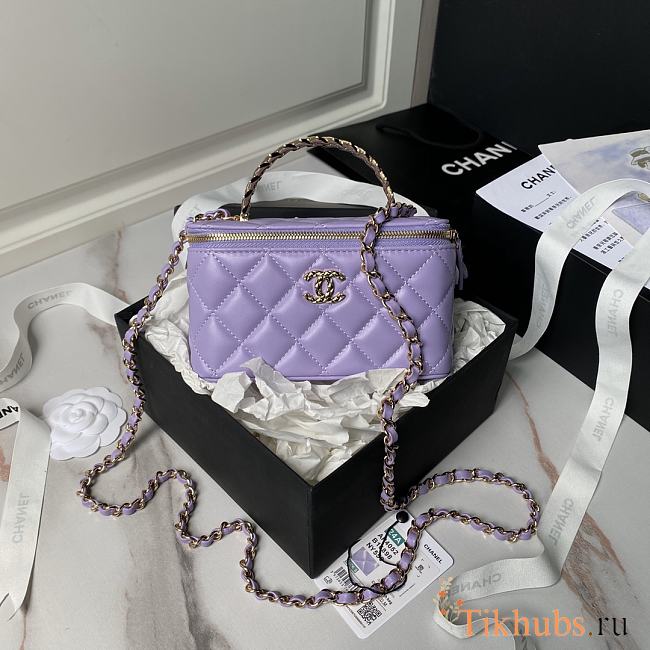 Chanel 24A Top Handle Vanity Case Purple Lambskin 17cm - 1