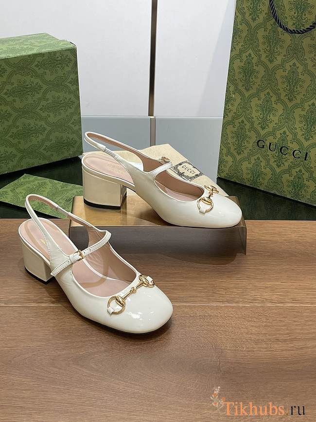 Gucci Horsebit Sandal Heel Patent White 5.5cm - 1