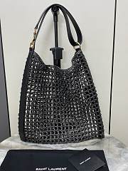 YSL Metallic Oxalis Crochet Raffia Black Shoulder Bag 37x40x3cm - 6