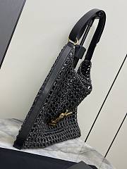 YSL Metallic Oxalis Crochet Raffia Black Shoulder Bag 37x40x3cm - 3