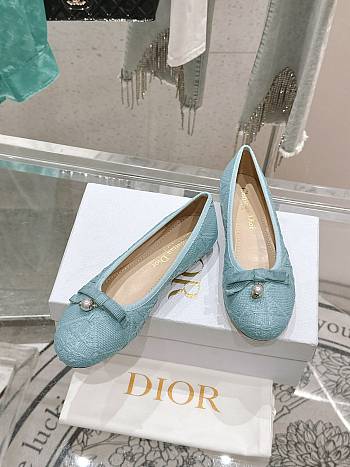 Dior Ballet Flat Pastel Blue Cannage Raffia