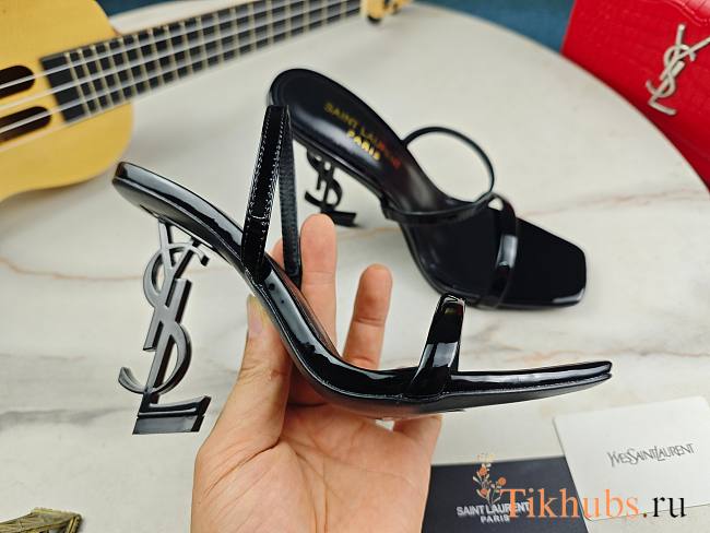 YSL Opyum Black Heel Sandals Patent 11cm - 1