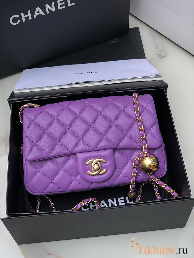 Chanel Flap Bag Purple Lambskin Gold 20cm - 1