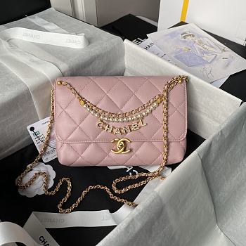 Chanel Flap Bag Pink Gold Lambskin 23x8.5x15cm