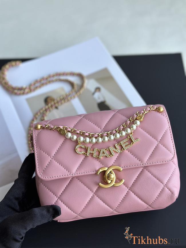 Chanel Mini Flap Bag Handle Pink Lambskin 13x19x7cm - 1