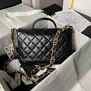 Chanel Flap Bag Top Handle Black Lambskin 24x14.5x6.5cm - 5