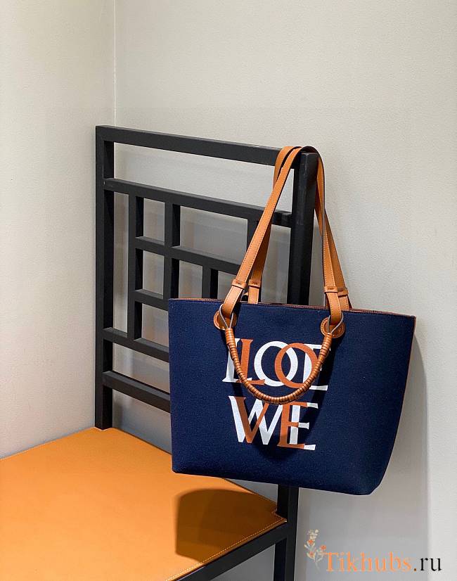 Loewe Anagram Tote Love Small Bag Navy Tan 29x25x14cm - 1