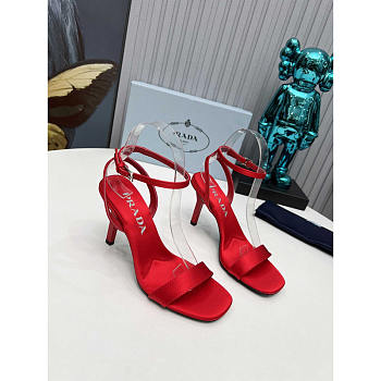 Prada Geometric-heel Satin Sandals Red 8.5cm