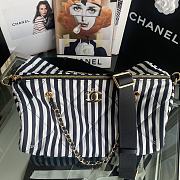 Chanel Large Bowling Bag Fabric Gold Black White 20x35x18cm - 4