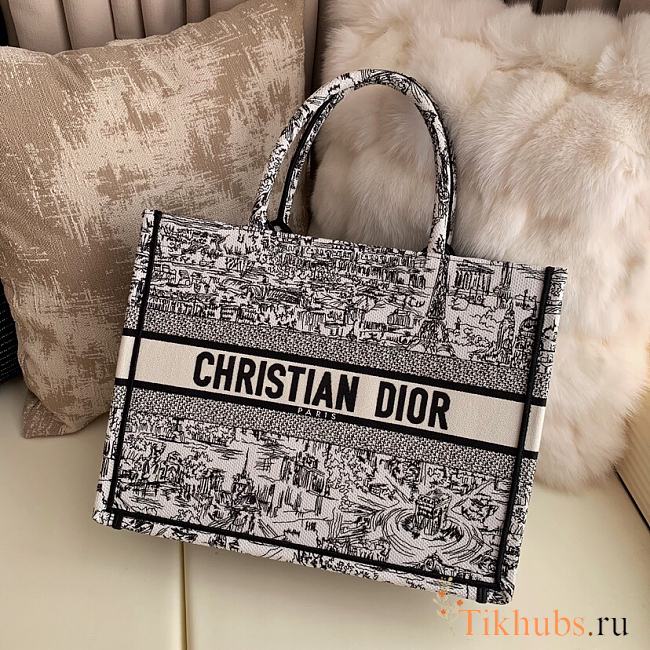 Dior Medium Book Tote White Black Paris Allover 36 x 27.5 x 16.5 cm - 1