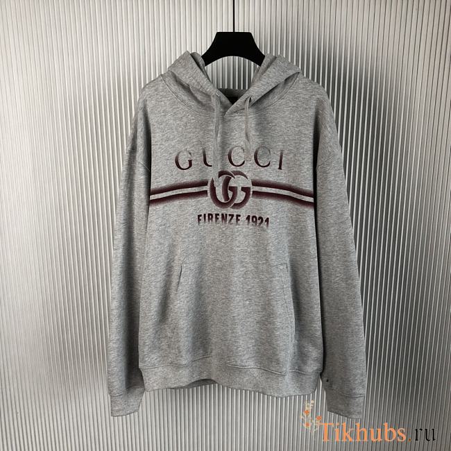 Gucci Cotton Jersey Hooded Grey Sweatshirt - 1