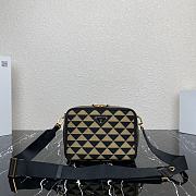 Prada Symbol Embroidered Fabric Bag Black Beige 22x16x6cm - 1