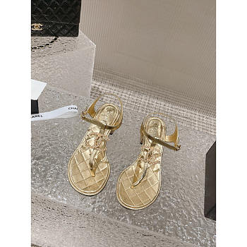 Chanel Pearl Leather Sandals Gold