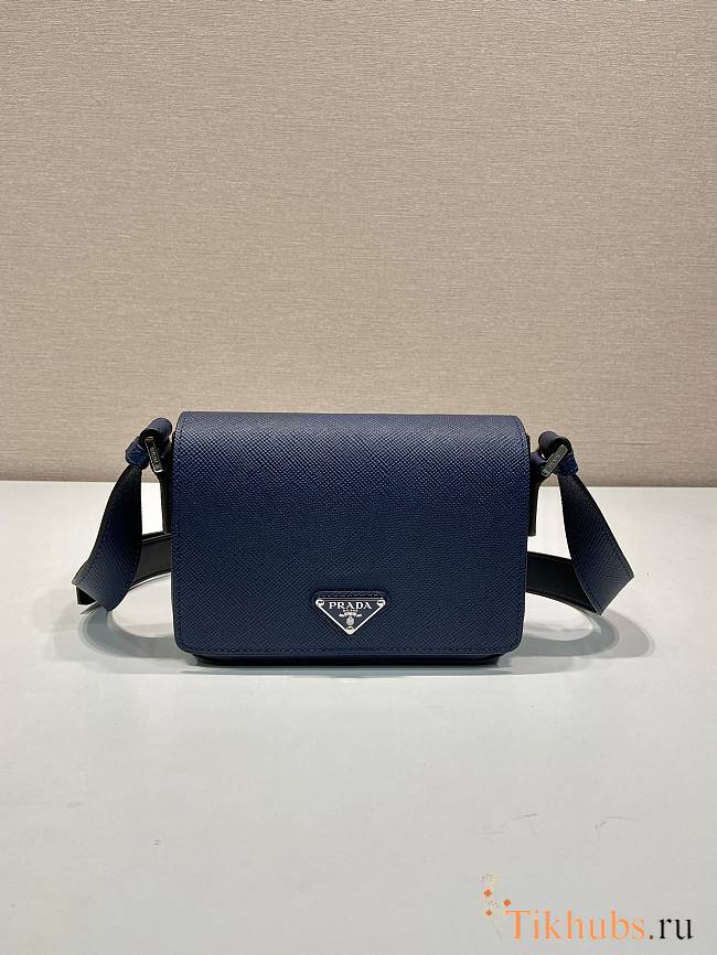 Prada Saffiano Leather Shoulder Bag Blue 19x13x5cm - 1