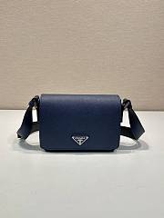 Prada Saffiano Leather Shoulder Bag Blue 19x13x5cm - 1