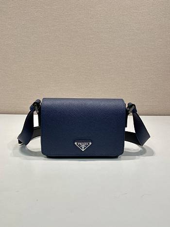 Prada Saffiano Leather Shoulder Bag Blue 19x13x5cm