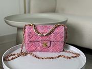 Chanel Flap Bag Tweed Pink 19x6.5x13cm - 1