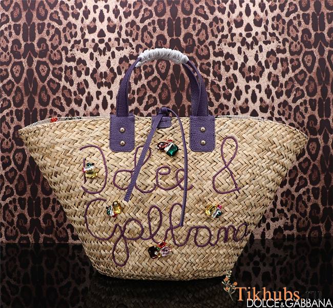 Dolce DG Straw Kendra Bag Purple 44x25x17cm - 1